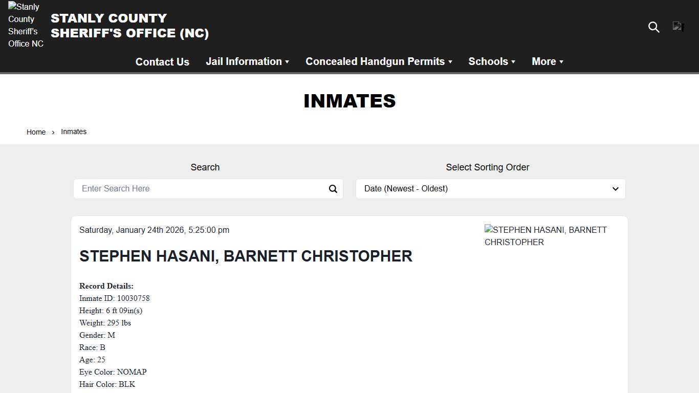 Inmates Stanly County Sheriff’s Office NC