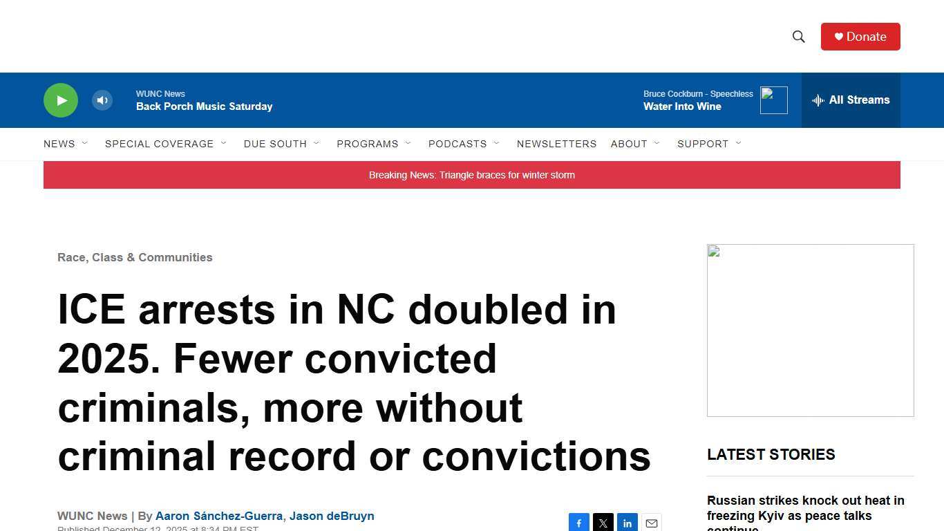 ICE arrests in NC doubled in 2025 WUNC News