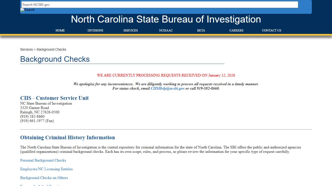 NCSBI - Background Checks